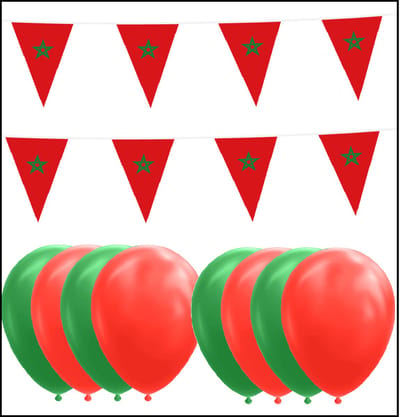 Marokko feestpakket- 2x Vlaggenlijn 10 meter + 20 ballonnen rood/groen - Versiering Slinger Feestdecoratie Decoratie