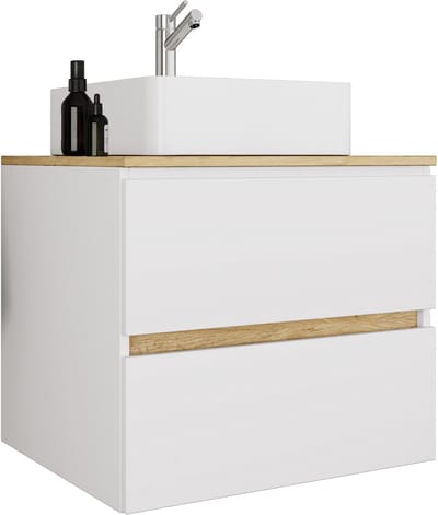 VCM 2-tlg. Waschtisch mit Aufsatz Keramikbecken, Badschrank mit 2 Softclose-Schubladen, Maße Waschplatz Set: H. 51 x B. 60 x T. 47 cm, Cosila-A