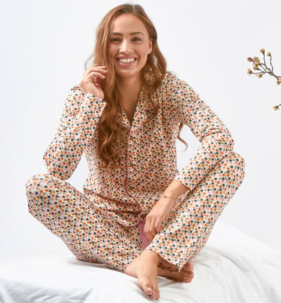 Little Label - dames pyjama - roze bladeren - XS/34-36 - Zachte BIO Katoen