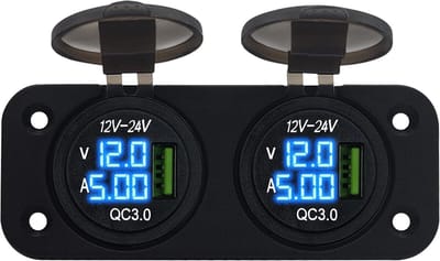 ProRide 12V USB Stopcontact met Voltmeter/Ampèremeter - Tweevoudig Inbouw - QC3.0 - USB Autolader, Boot en Camper