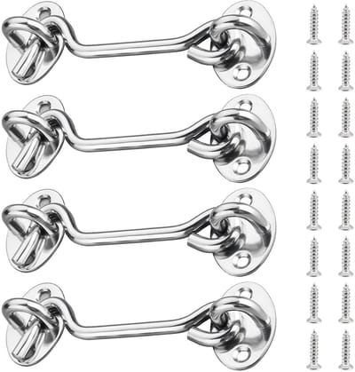 Dailygoods- Haakslot Roestvrij Staal - Deurvergrendeling - Poorthaakslot - Afneembaar - Eenvoudig te Bevestigen - 4 Inch - Deurslot