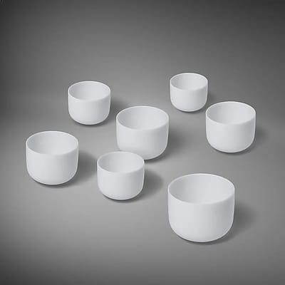 Kristallen klankschalen Chakra SET 1: 7 schalen 432 Hz - 25-30 - Kristal - Wit - S