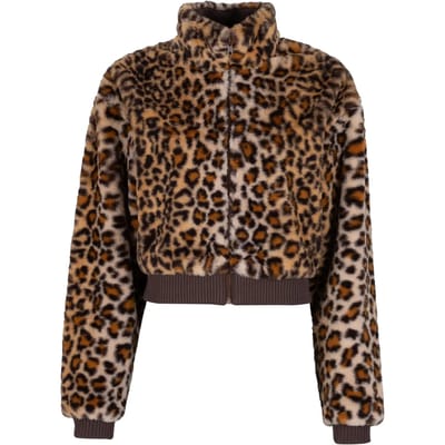 Urban Classics - Cropped Faux Fur Leo Jacket - XS - Bruin