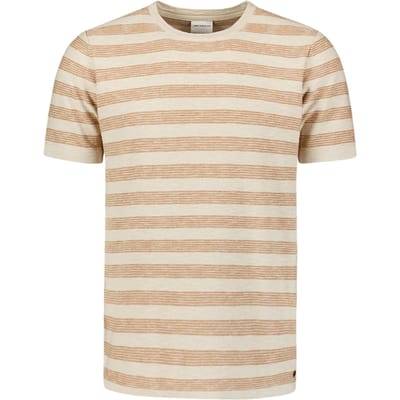 No Excess Pullover Short Sleeve Crewneck Stripes With Linen Khaki Size: XL | Basic T-Shirts Outlet | Heren | Beige