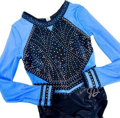 Turnpakje Ivy Zwart Baby Blauw Lange Mouw - Maat 1: CSM 92-104 - Gympakje voor Turnen, Acro, Trampoline en Gymnastiek