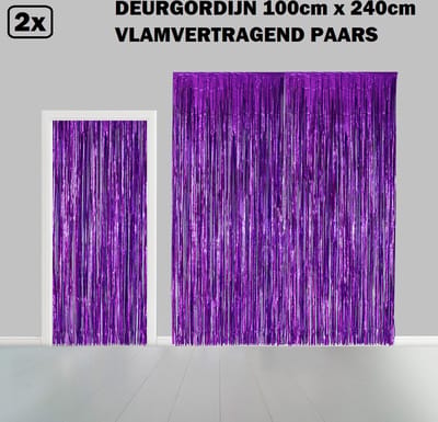 2x Folie gordijn metallic 2,4m x 1m paars - Decoratie festival themafeest Holland gala disco glitter and glamour wanddeco