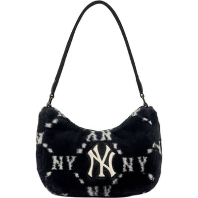 MLB New York Yankees Vintage Diamant Bloemen Pluche Onderarm Tote Schoudertas Unisex tassen Zwart 3ABQS0826-50BKS Black black