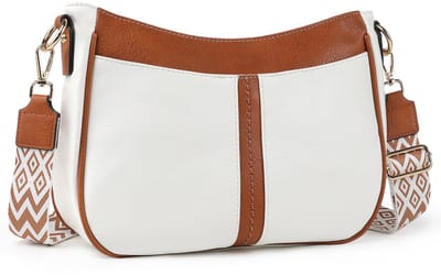 TAN.TOMI Dames Schoudertas – Kleine Crossbody Tas van Vegan Leer – Met Brede Verstelbare Riem & Kaartvakken – Afneembare Schouderband – Perfect voor Reizen & Dagelijks Gebruik - Wit/lichtbruin
