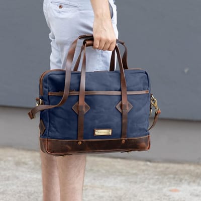 Waterdichte Leren & Canvas Laptoptas Heren – 10L Aktetas voor Werk en Reizen