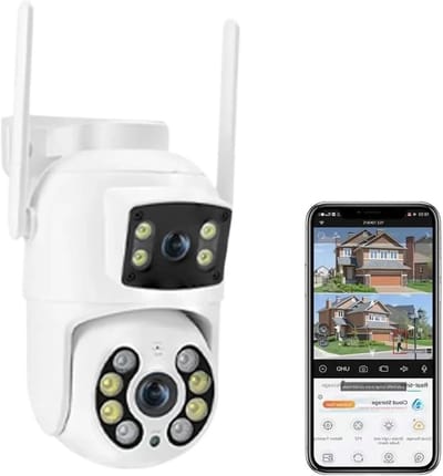 Beveiligingscamera WiFi - Nachtzicht Camera - Huis Beveiligen - AI Mensdetectie - 2MP Dual Lens - Wit
