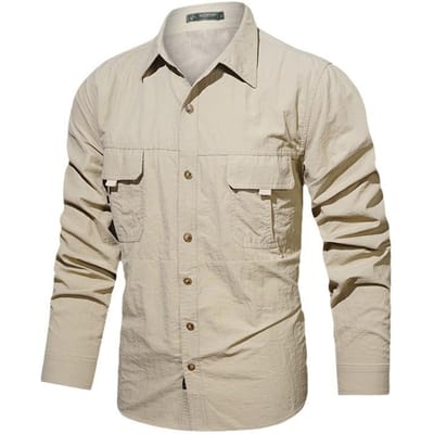 Nieuw Outdoor Tactisch Shirt met Lange Mouwen voor Heren Ultradun Multi-zakken Sneldrogend Shirt Revers Bergbeklimjas 5XL beige