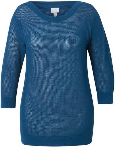 Ulla Popken - Dames - Trui boothals 3/4-mouw biologische katoen - Petrol - Maat 42+