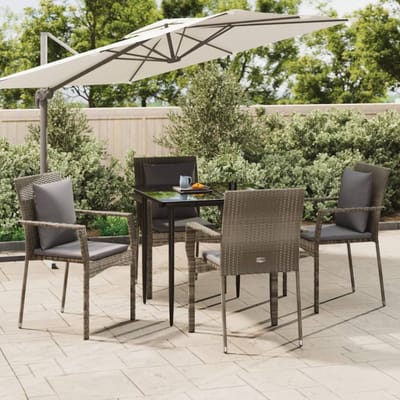 vidaXL - 5-delige - Tuinset - met - kussens - poly - rattan - zwart - en - grijs