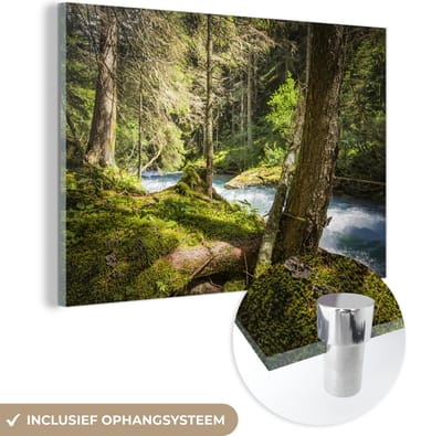 ® Glasschilderij 180x120 cm - Schilderij acrylglas - Rivierbedding in de bossen van het Nationaal park Hohe Tauern - Foto op glas - Muurdecoratie woonkamer - Wanddecoratie slaapkamer - Schilderijen