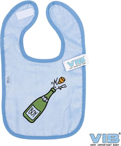 VIB® - Slabbetje Luxe velours - Champagnefles Boy (Blauw) - Babykleertjes - Slabbetjes - zwangerschap aankondiging - baby aankondiging
