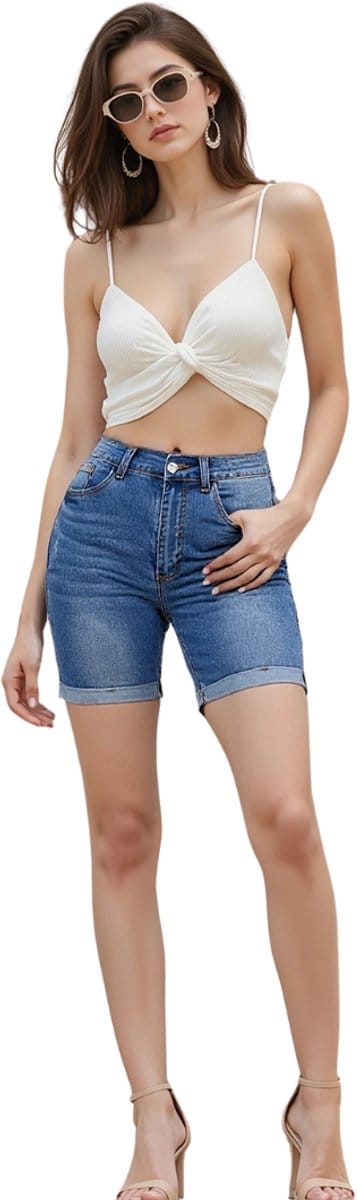 Livano Korte Broek Dames - Spijkerbroek - met Zakken - Volwassenen - Jongens - Shorts - Blauw - Maat XS