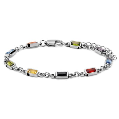 Prism | Zilverkleurige armband met spectrumkleurige stenen van kristalglas