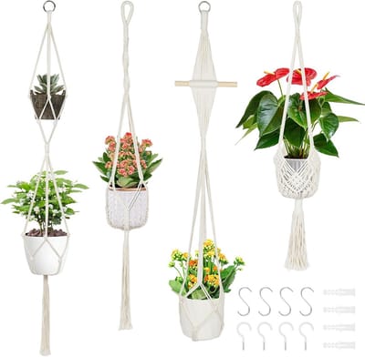 Macrame plantenhanger set van 4 - wit - handgemaakt - ideaal voor binnenplanten - ShopVlot