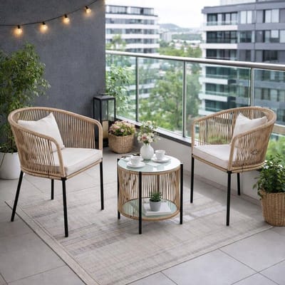CLVP® Balkonset twee personen - Stoelen en tafel -Beige