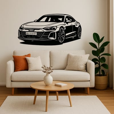 Audi RS e-tron GT Auto Wanddecoratie – Houten Design 75 cm – Zwart Laser Gesneden Muurdecoratie – Perfect voor Woonkamer, Garage of Mancave – Cadeau voor Autoliefhebber