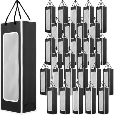 30 stuks zwarte wijnfleszakken met venster 12,5 x 8,5 x 36 cm voor geschenken en evenementen