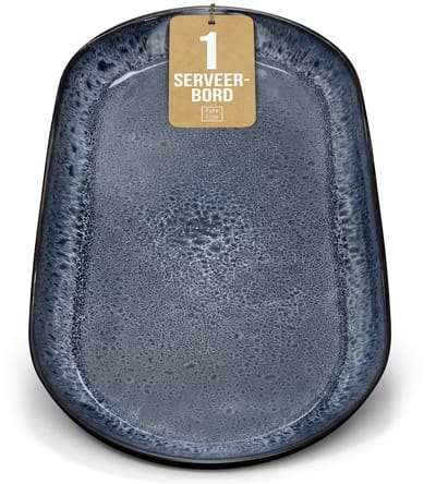 Pure Living Ibiza Dark Ovale Serveerschotel - 38 x 19 cm - Rookblauw - Aardewerk - Vaatwasserbestendig - Magnetronbestendig