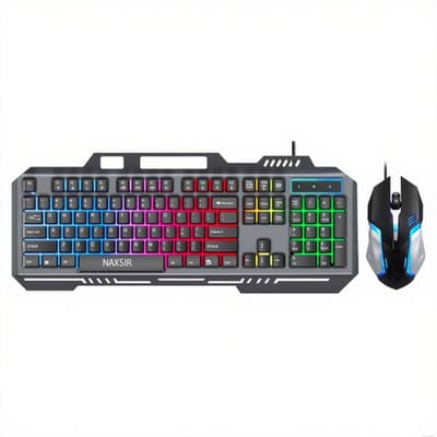 NAXSIR TF600 Gaming Toetsenbord en Muis | Kabelgebonden | Backlight | Metallisch oppervlak | Verdergenveilig | Ergonomisch Ontwerp | Multikleuren Lichteffect | High - DPI Maus