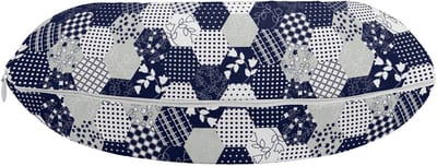 ABAKUHAUS Marineblauw reiskussen met neksteun, patchworkstijl met stippen en sterren, schuimrubberen reisaccessoire voor vliegtuig en auto, marineblauw en wit