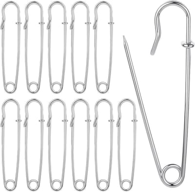 Veiligheidsspelden - Grote spelden - Knutselen en naaien - Stevig en slijtvast - 58 cm 12 stuks - Zilver