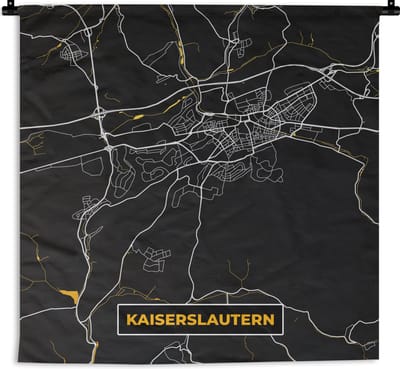 Wandkleed - Wanddoek - Kaiserslautern - Black and Gold - Stadskaart - Plattegrond - Kaart - Duitsland - 180x180 cm - Wandtapijt