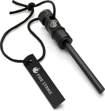 Jumada's - Ultieme Survival Tool: Fire Strike Magnesium Stick met Kompas - Vonken Maker - Zwarte Magnesium Staaf - 3-in-1 Vuurstarter en Strijker