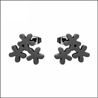 Aramat Jewels | Oorbellen | RVS Bloemen Oorbellen Diverse Kleuren - Bloem Oorstekers | Zwart-8x10mm | |7mm | Staal | Kinderen, Volwassenen | Verkleurd niet