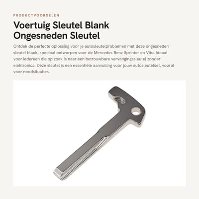 Dailygoods - Voertuig Sleutel Blank - Ongesneden Sleutel - Zilver - Compatibel met Sprinter Vito - Vervangend Onderdeel - 50 mm