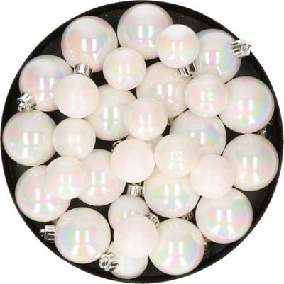 Kerstversiering kunststof kerstballen parelmoer wit 6-8-10 cm pakket van 22x stuks - Kerstboomversiering