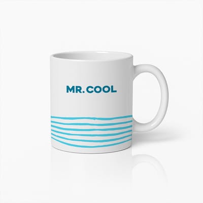 Mr. Cool Mok 330ml – Stijlvolle Blauwe Gestreepte Koffiekop – Leuk Cadeau voor Mannen, Vrienden & Collega’s