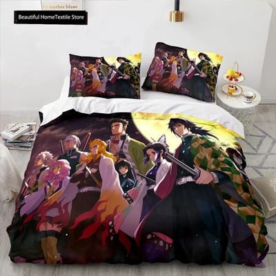 Demon Slayer 3D Beddengoed Collectie Anime Dekbedovertrek Kussenslopen Enkel Twin Volledig Queen King Maat Jongens Meisjes Jongens Cadeau Huisdecoratie 70x133cm 2pcs
