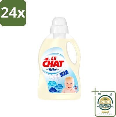 Le Chat Vloeibaar Wasmiddel Bébé 32 Wasbeurten 1440 ml - Voordeelverpakking - 24 stuks - Babyvlekken - Wasmiddel voor baby's