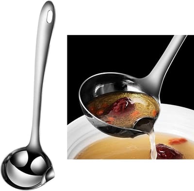 Roestvrijstalen Olie- Soeplepel - en Vetafscheiderlepel – Lange Serveerreep voor Gezond Koken – Praktisch Keukenaccessoire 28x7.5cm