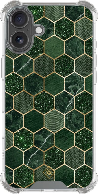 Casimoda® hoesje - Geschikt voor iPhone 16 - Kubus Groen - Shockproof case - Extra sterk - Siliconen/TPU - Groen, Transparant