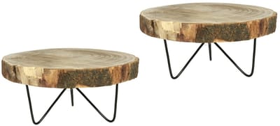 Gerimport Plantenpot verhoger Decowood - 2x - Boomstam - kaarsenbord - hout/metaal - D25 x H11 cm