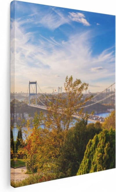 Artaza Canvas Schilderij Skyline - 30x40 cm - Klein - Wanddecoratie Stad - Muurdecoratie Istanbul Brug - Kamer Accessoires Herfst