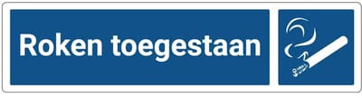 Roken toegestaan deurbordje met zelfklevende strip | Forex Re materiaal | 20 x 5 cm