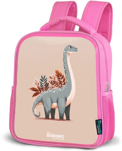 NoBoringSuitcases.com® - Rugzak roze - Schooltas meisjes - Blauwe dinosaurus op een beige achtergrond - Kinder rugtas meisje - Boekentas kind - Kinderrugzak voor school - Schoolrugzak