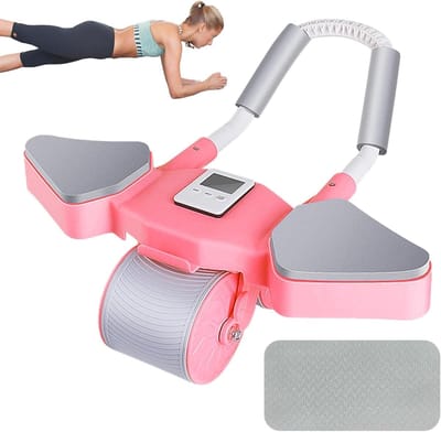Buikrol met steun - Buikspiertrainer Core - Core Training - Automatische Rebound - 44 x 16 cm - Roze