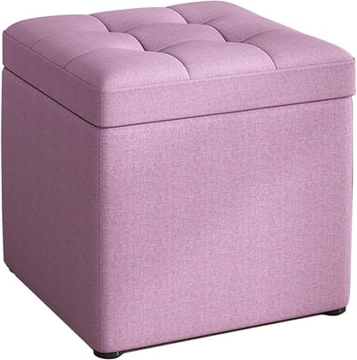 Kubus Voetenbank - Opbergkruk Poef - Ruimte Organiseren - Met Verborgen Opbergruimte - 30 x 30 x 35 cm - Lichtpaars