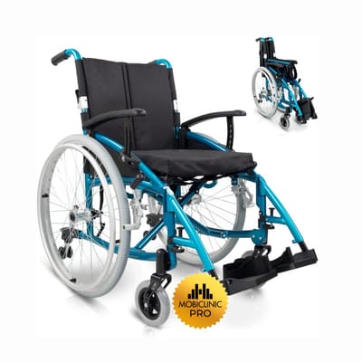 Mobiclinic Venecia - Opvouwbare rolstoel - Veiligheidsgordel - Dik kussen - Aluminium - Gedeelde rugleuning - Sportieve esthetiek - In hoogte verstelbaar - Inklebaar