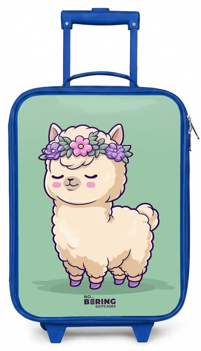 NoBoringSuitcases.com® - Kinderkoffer blauw - Kindertrolley jongen - Kawai - Alpaca - Groen - Koffer kind lichtgewicht - Reiskoffer trolley voor kinderen - Koffertje met lichtgevende wieltjes - Rolkoffer