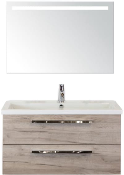 Seville Badmeubelset 100 cm - Craft Oak - Wastafel Djazz 1 Kraangat met Sence Spiegel