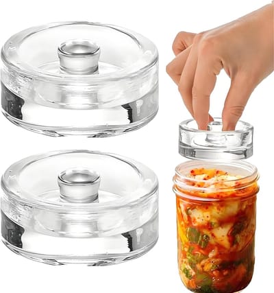 2-pack glazen fermentatiegewichten - met handgrepen met goede grip - geschikt voor weckpotten met brede opening, inmaakpotten, fermentatiekits, zuurkool, kimchi en meer Glazen fermentatiegewichten - Keukengereedschap voor thuis