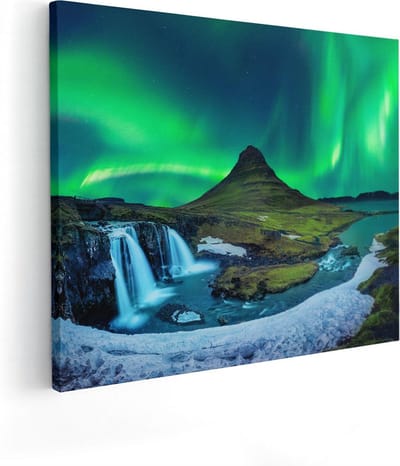 Artaza Canvas Schilderij Waterval - 50x40 cm - Wanddecoratie IJsland - Muurdecoratie Noorderlicht - Kamer Accessoires Bergen